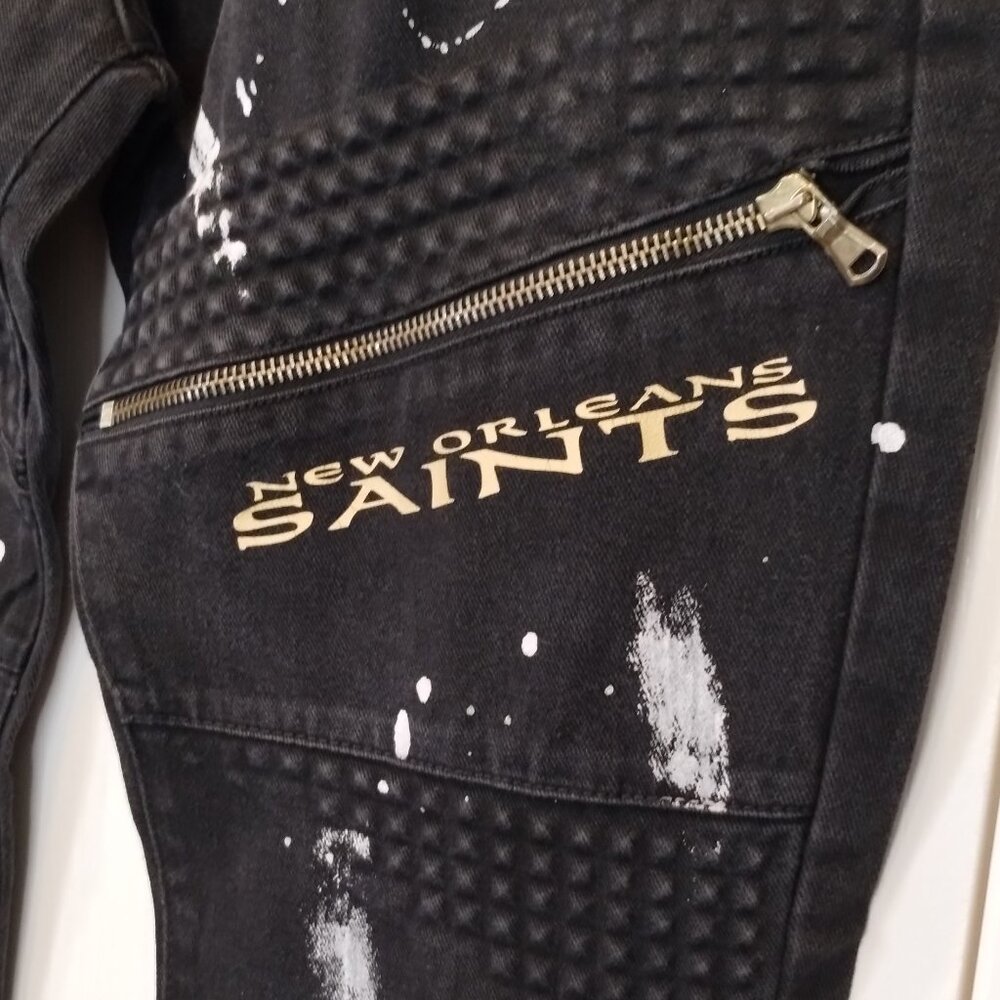 Lion Dynasty New Orleans Saints Moto Jeans Sz 40 - Picture 5 of 11